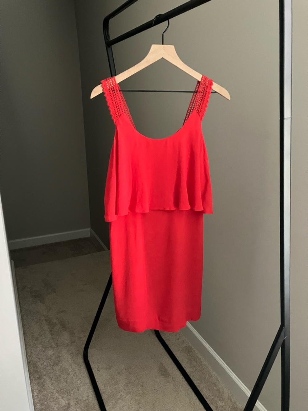 Maeve brand from Anthropologie Bright Red Crochet- Strap Mini Dress